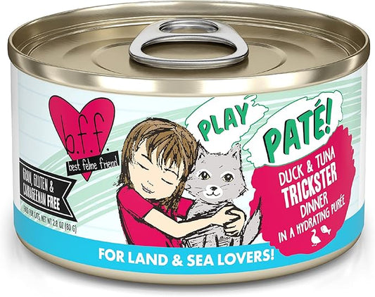 Weruva B.F.F. Play - Best Feline Friend Paté Lovers, Aw Yeah!, Duck & Tuna Trickster with Duck & Tuna, 2.8oz Can (Pack of 12)