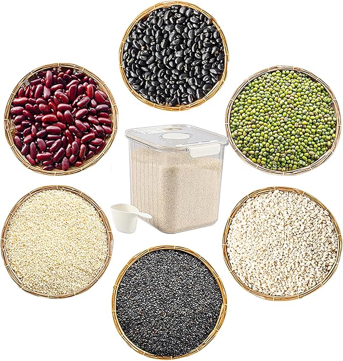 22 Lbs Airtight Rice Container with Cup, Clear Food Storage Container for Dry Food, 1 Pack