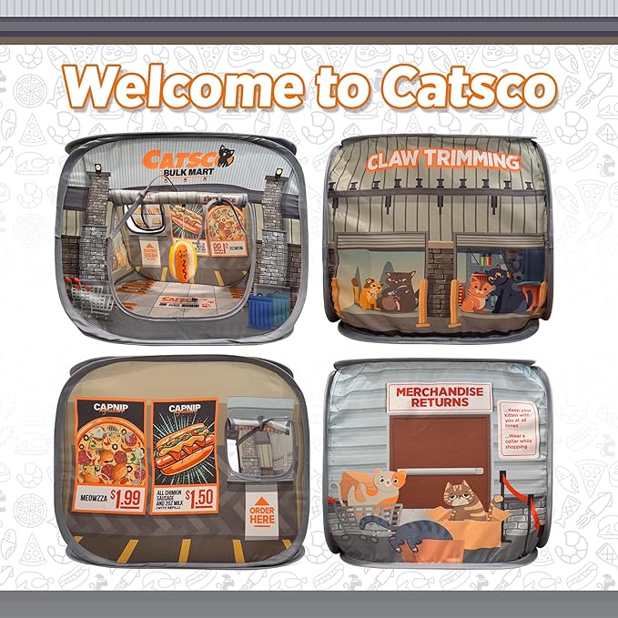 Capnip Cat House & Tent for Indoor Cats – Pop-Up Cat Tent House with Catnip Toy, Shopping Mart Theme for Cats & Kittens, Catsco Bulkmart