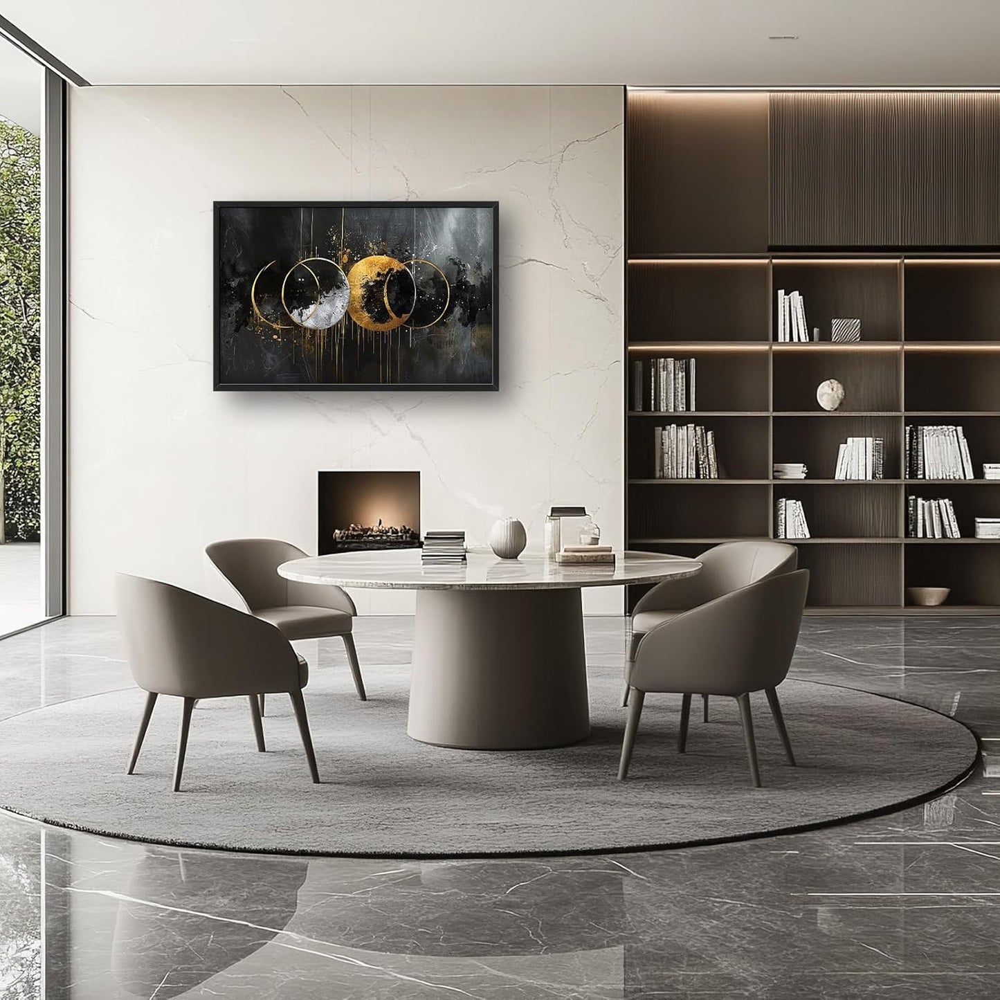 Quorin Abstract Sun Moon Large Wall Art Black and Gold Circle Pictures Sun and Moon Wall Decor Canvas Print Painting Artwork for Bathroom Living Room Bedroom 36L x 24W