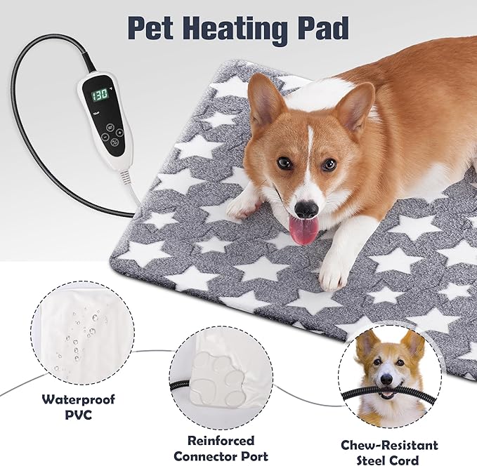 Cat Heating Pad, Waterproof Pet Heating Pad for Cats Dog Indoor, 11 Adjustable Temperature Cat Warming Bed Mat with Timer, Indoor Heated Bed with Chew Resistant Cord (M: 28'' L X 18'' W)