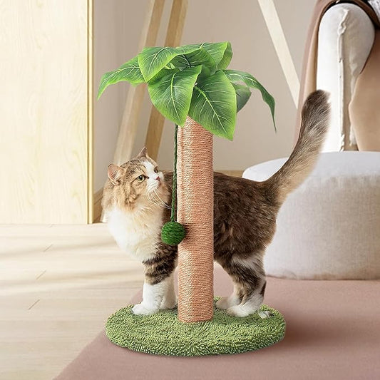 Meowoou Cat Scratching Post with Hanging Ball,23.6 inch Tall Cute Cat Toys for Indoor Cats with Sisal Rope,Palm Decor Cat Tree Tower for Kitten Scratcher Green