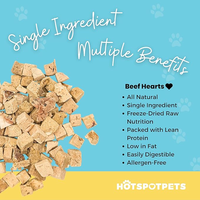 hotspot pets Freeze Dried Beef Heart Treats for Cats & Dogs - 1LB Resealable Big Bag, Made in USA, Single Ingredient All Natural Grain-Free Immune support Treats -Perfect for Training, Topper or Snack