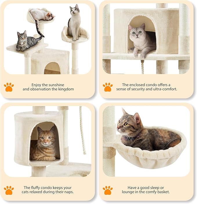 Yaheetech Multi-Level Cat Trees Cat Towers 79in Cat Tree for Indoor Cats with Sisal-Covered Scratching Posts, Plush Perches and Stable Condo for Kittens, Cats and Pets, Beige