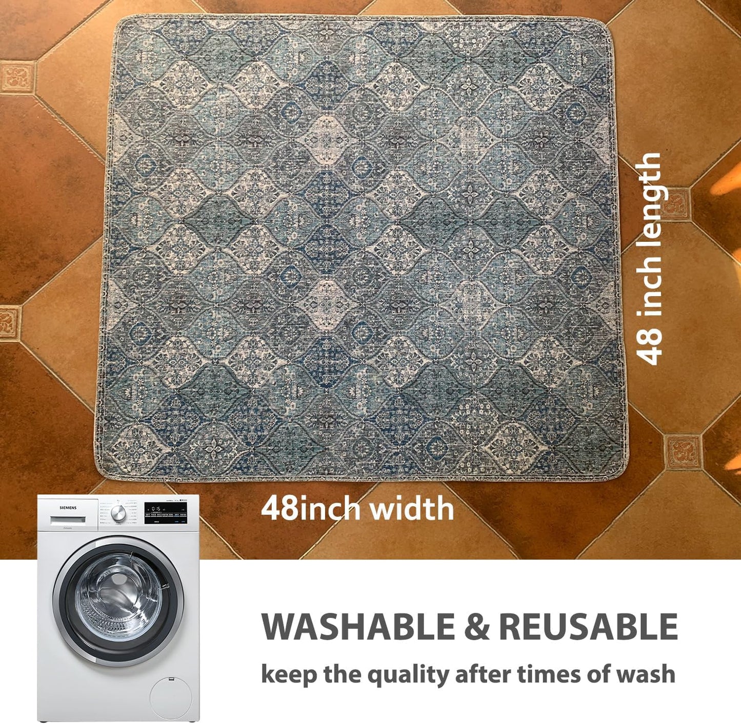 nunubaby Washable Pee Pads for Dogs, Stylish, Non-Slip and Leak-Proof Pee Pads. Reusable Potty Pads for Dogs for Crates and Floors.(Blue/Multi, 48" x48" )