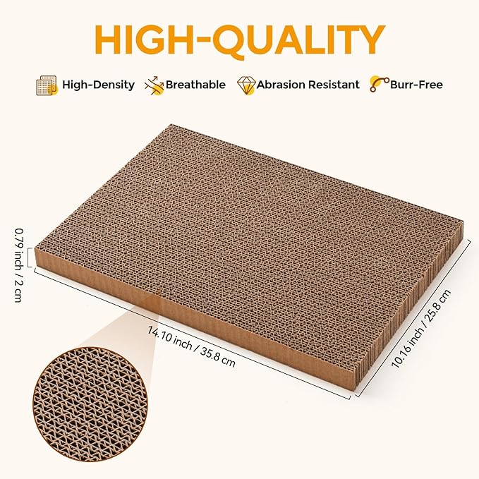 AUSCAT Cat Scratcher Box with 6PCS Cat Scratching Board, Cardboard Cat Scratchers for Indoor Cats, Reversible Cat Scratch Pads for Small Medium Kittens, 14.6" L x 10.9" W x 5.2" H