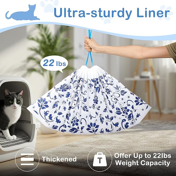 Unicorn Catcher Cat Litter Bags 36" x 19" Large Litter Box Liners Tear-Resistant with Drawstring for Easy Access Cat Litter Liners for Litter Boxes Under 36in Total Size, 30 Pack
