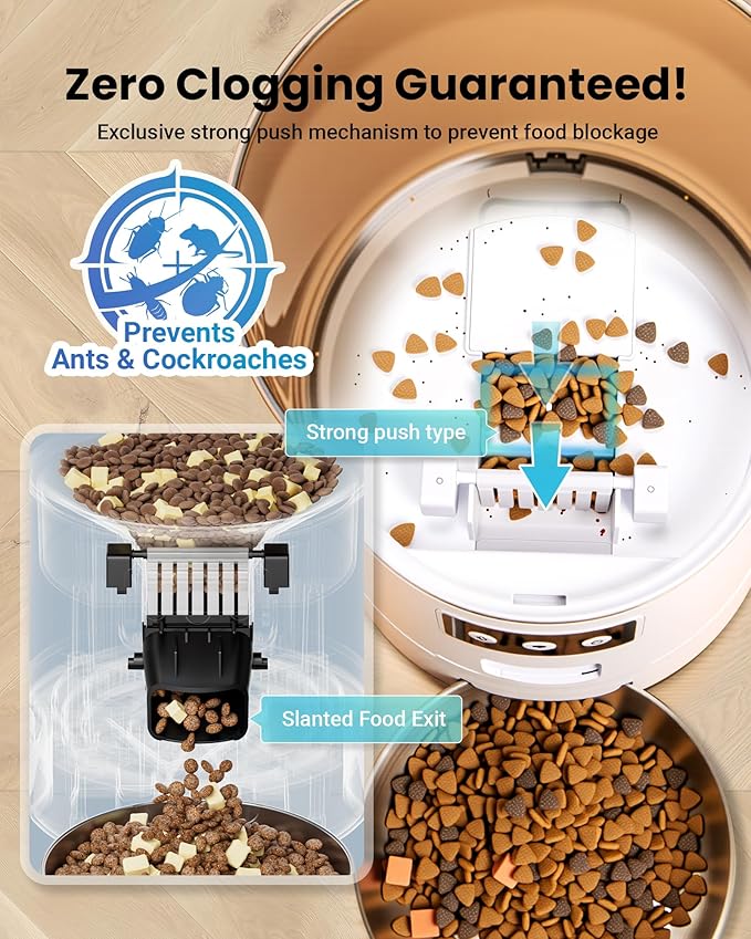 Smart WiFi Automatic Cat Feeder for 3 Cats, Strong Anti-Jam System, Dual-Effect Desiccant Cat Food Dispenser, 6L Pet Feeder with 10S Voice Recorder for Cats and Small Dog(Bright White)