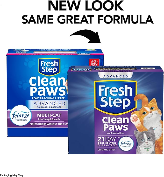 Fresh Step Clean Paws Cat Litter with Febreze Freshness, Advanced Multi Cat Low Tracking Clumping Litter, 37 lbs. (2 x 18.5 lb. Box)