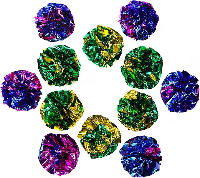 CHIWAVA 24PCS 1.6" Mylar Balls Shiny Crinkle Cat Toys Ball Kitten Crackle Lightweight Play Assorted Color