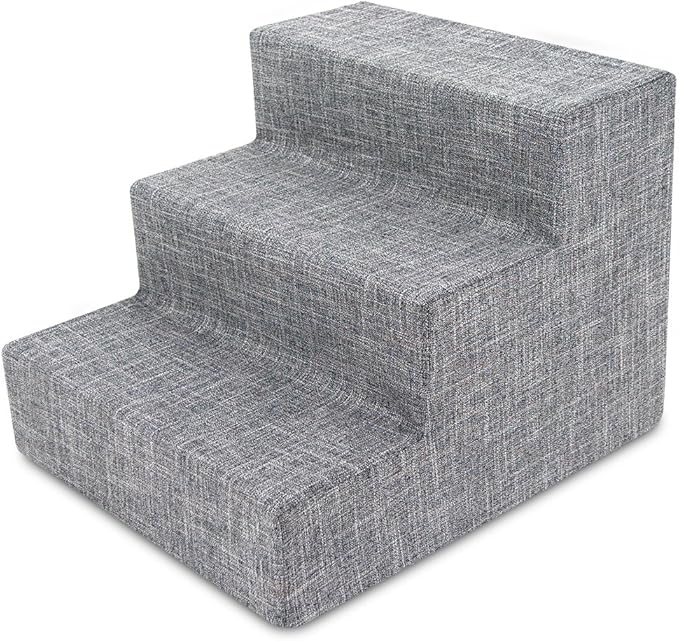 Best Pet Supplies Dog Stairs & Steps - Foam Steps for Small Dogs & Cats, Non-Slip Indoor Balanced Pet Step Support, Dog Ramp, No Assembly, Ash Gray Linen, 3-Step (13.5-inch Height)