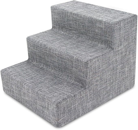 Best Pet Supplies Dog Stairs & Steps - Foam Steps for Small Dogs & Cats, Non-Slip Indoor Balanced Pet Step Support, Dog Ramp, No Assembly, Ash Gray Linen, 3-Step (13.5-inch Height)