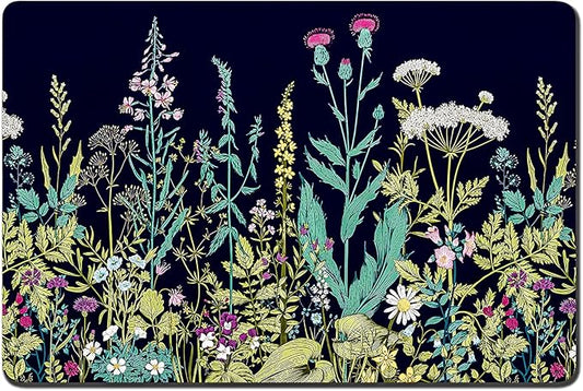 Rnivvi Dog Food Mat, 16" x 24" Flower Absorbent Dog Cat Bowl Mat for Food and Water, Cute Anti-Slip Rubber Pet Feeding Rug Protect Floors, Puppy Placemat for Feeding & Watering Supplies,Black Floral