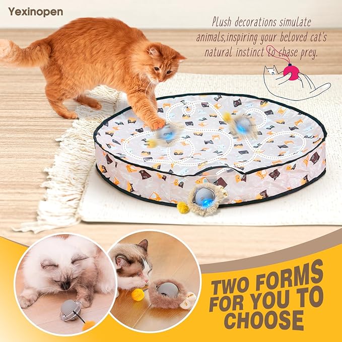 Rechargeable Automatic Cat Toy Ball - Smart Interactive Touch-Activated Motion with 2 Balls & 28" Play Mat for Indoor Cats - Boredom Relief for Kittens & Adult Cats