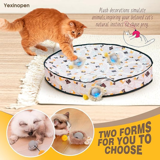 Rechargeable Automatic Cat Toy Ball - Smart Interactive Touch-Activated Motion with 2 Balls & 28" Play Mat for Indoor Cats - Boredom Relief for Kittens & Adult Cats