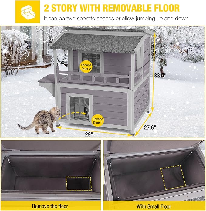 Aivituvin Insulated Outdoor Cat House for Winter Weatherproof Outside Feral Cat Shelter with Liner