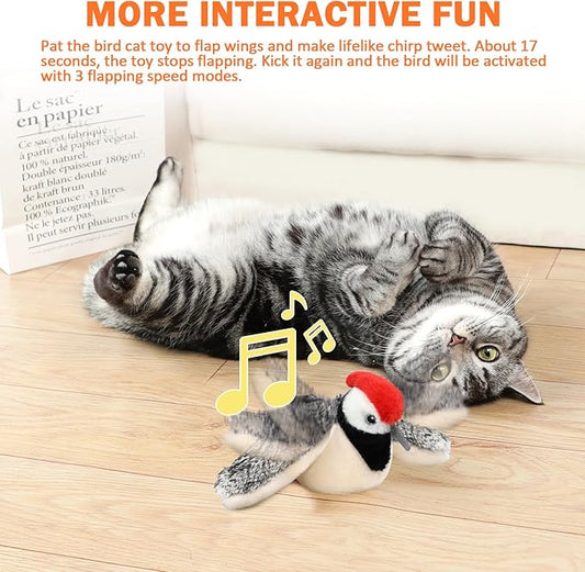 Tocirelo Flapping Bird Cat Toy - Chirping Bird Cat Toy Flapping Wings for Bored Indoor Cats, Interactive Simulated Flying and Realistic Flappy Bird, Touch Activated 7.1" Kitten Kicker Toy with Catnip