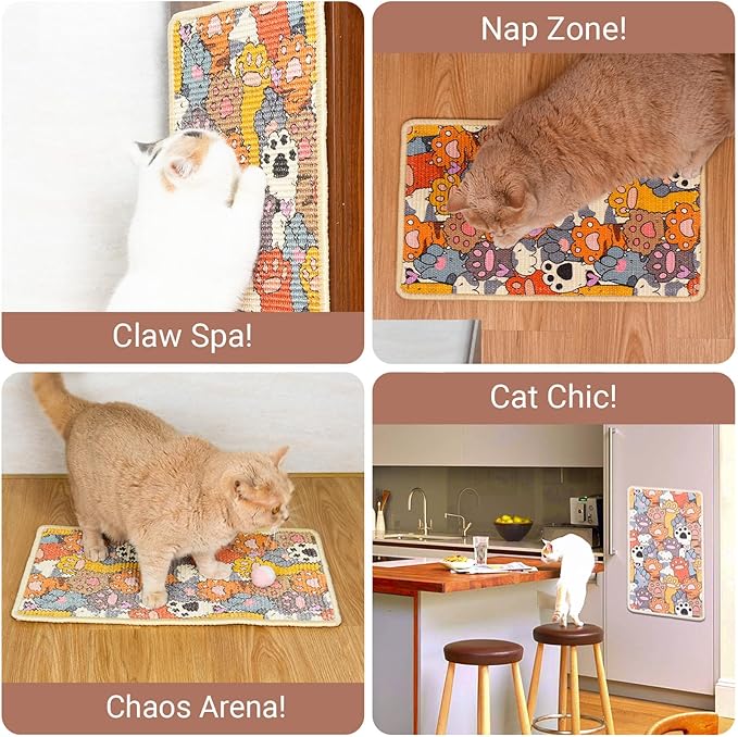 SOLDAY Sisal Cat Wall Scratcher for Floor Wall Carpet Couch Furniture, 22x13 inch Anti Scratch Furniture Protector, Cat Scratching Posts Board with Velcro Tape(Cat Paws)