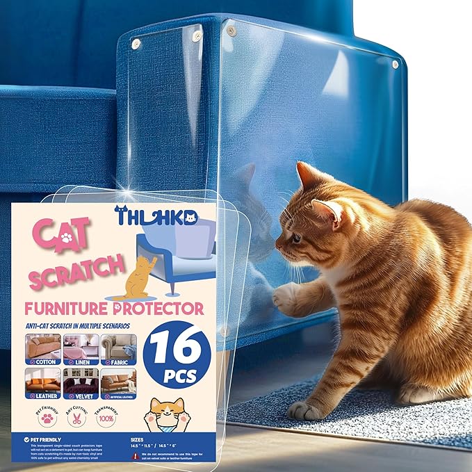 Cat Scratch Furniture Protector: 16 Pcs Couch Protectors Tape from Cats Claws Scratching Single Sided Clear Sticky Sheets Proof Clawing Sofa Corner Protection Cover Anti Scratch for Furniture