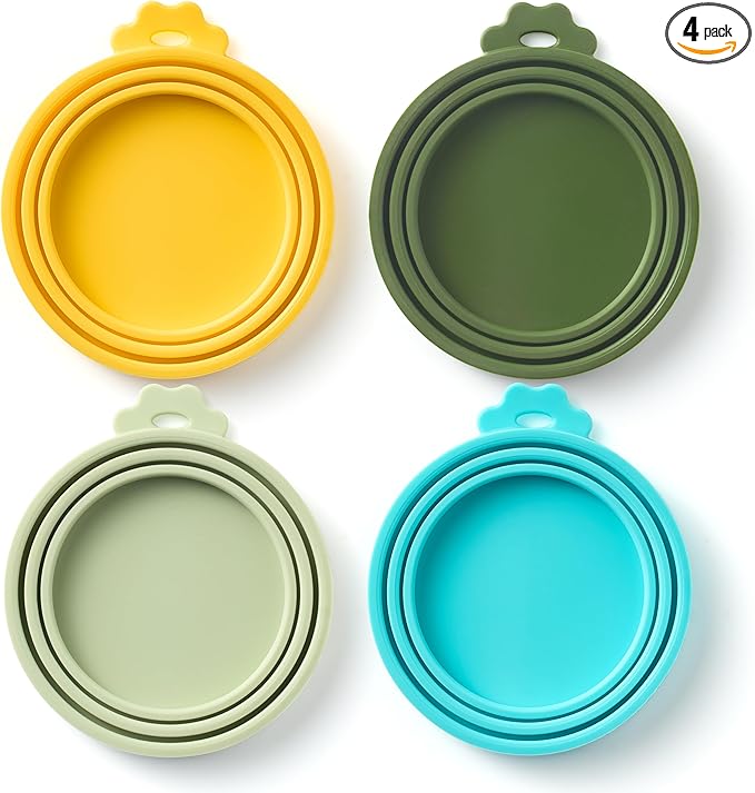 4 Pack Universal Pet Food Can Covers Lids - One fit 3 Standard Size Cans for Cats and Dogs Food Cans - Easy to Clean - Safe Silicone - Aurora Greens