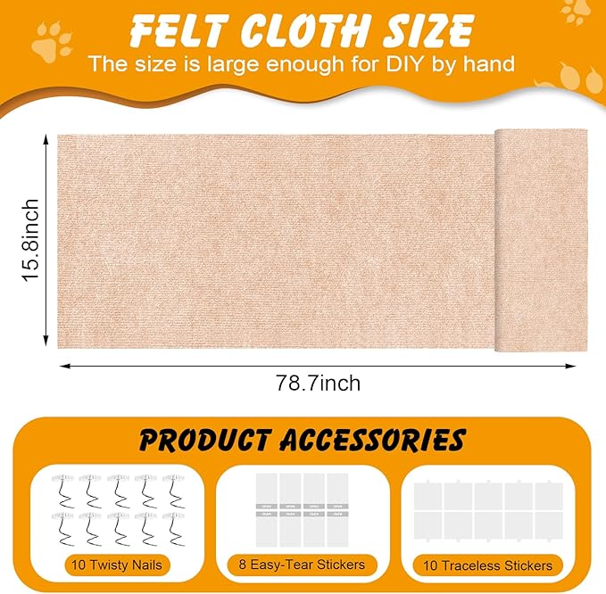 78.7x15.8 in Cat Scratch Furniture Protector, Self-Adhesive Couch Protectors from Cat Caws for Couch, Wall Trimmable (Beige)