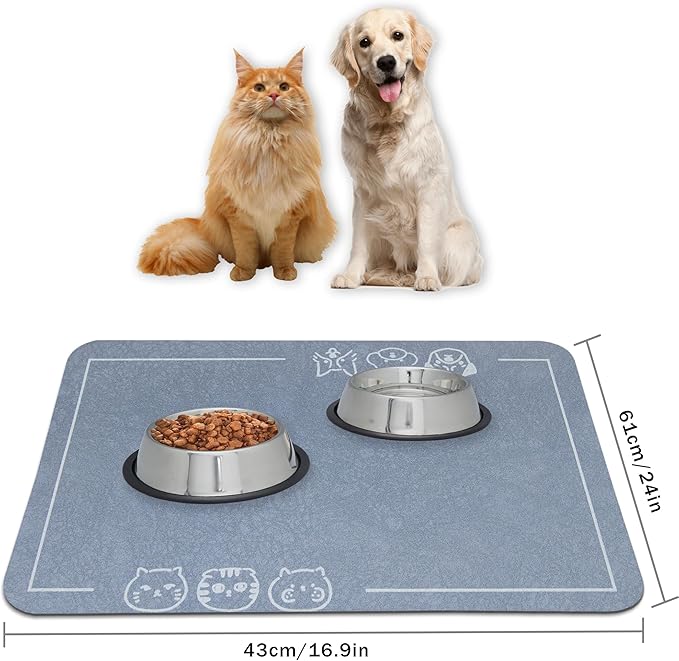YCT Cat Pet Food Mat, Non-Slip Bottom Absorbent Quick Dry Feeding Mat for Dogs & Cats, Pet Supplies, 16.9"x24" Navy Blue