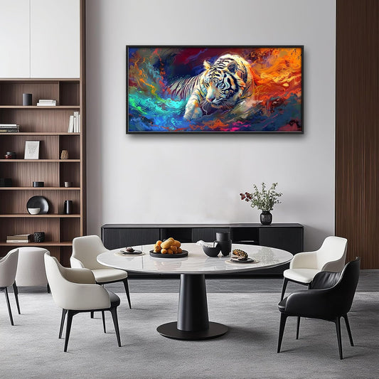 Quorin White Tiger Large Wall Art Abstract Colorful Tiger Animal Pictures Wall Decor Canvas Print Painting Artwork for Bathroom Living Room Bedroom 60L x 30W