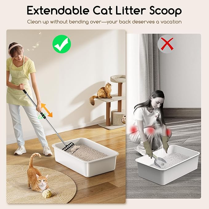 Meowant Stainless Steel Cat Litter Box, Extra Large 3-in-1 Covered Litter Box with High Sided Oxford Fabric Cover & Extendable Litter Scoop, Leakproof, Odor Resistant, Non-Sticky, Easy Cleaning