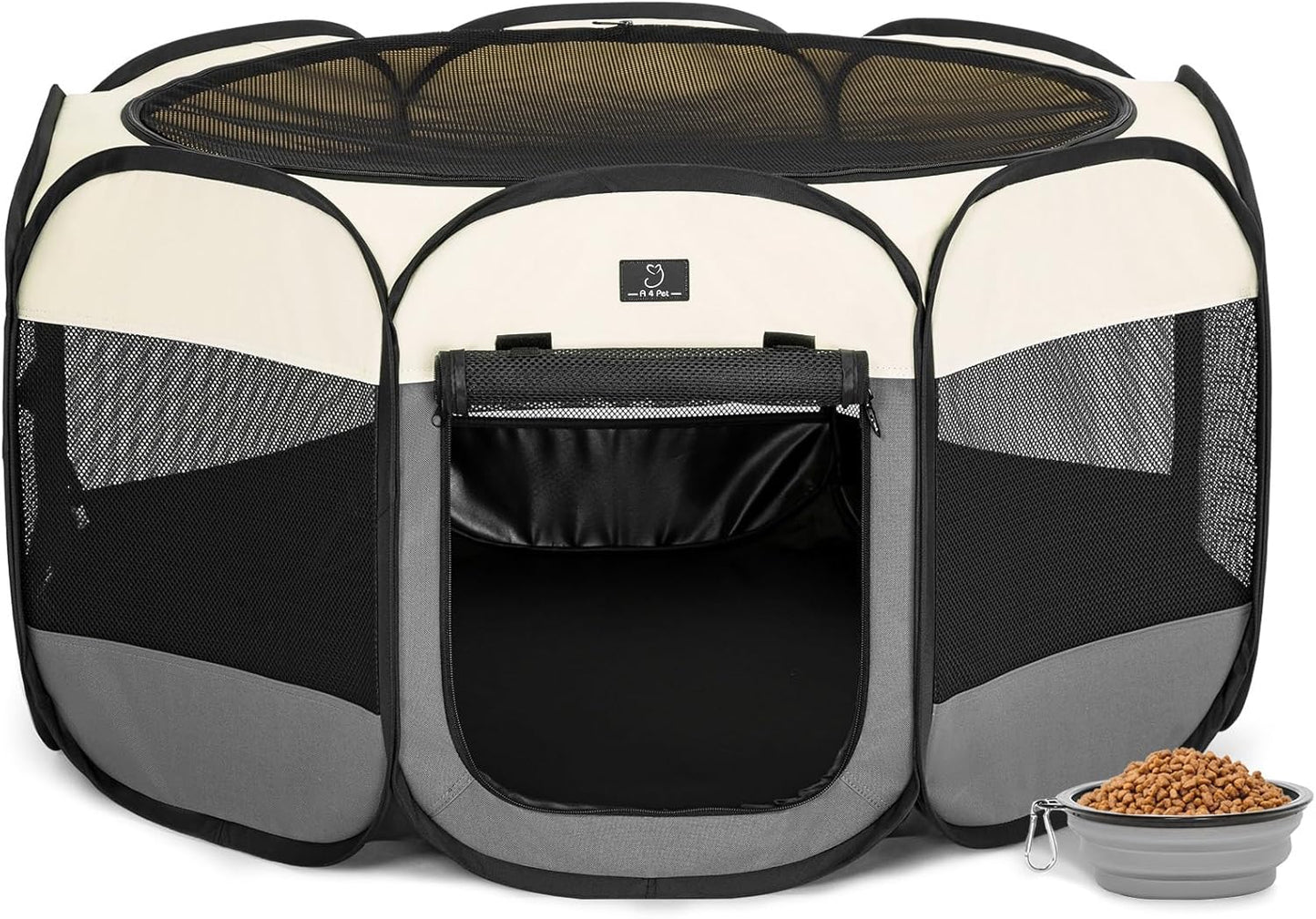 A4Pet Cat Playpen, 39.5” Pop Up Dog Playpen with Bowl, Suitable for Puppies, Kittens, and Small Animals, Removable Zipper & Mesh Panel(16”W × 10”H)