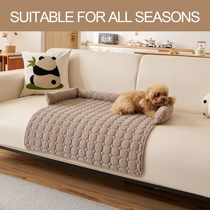 Dog Bed Mat - Washable Pet Furniture Protector with Anti-Slip Bottom for Small Dogs and Cat(Khaki)