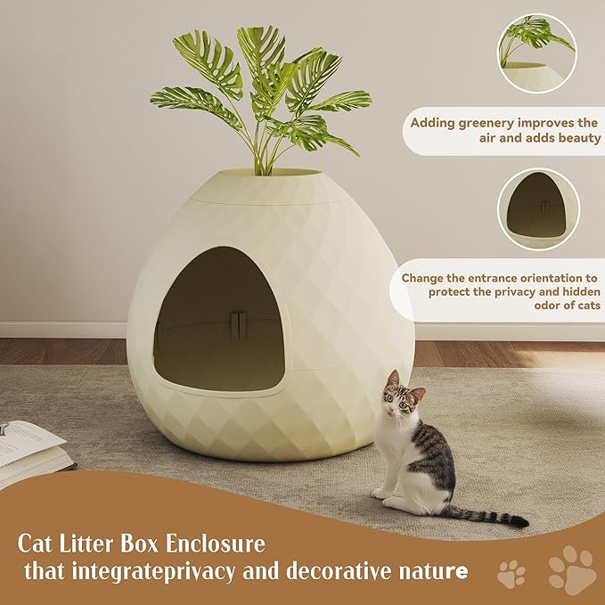 DRATO Cat Litter Box Enclosure Hidden Litter Box Furniture with Removable Planter Top Vented Easy to Clean Multi-Functional for Living Room Indoor, White