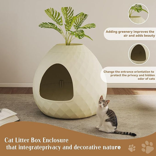 DRATO Cat Litter Box Enclosure Hidden Litter Box Furniture with Removable Planter Top Vented Easy to Clean Multi-Functional for Living Room Indoor, White