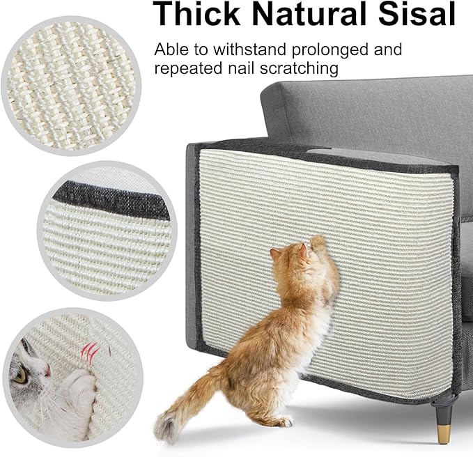 Cat Scratch Sofa Protector,Cat Scratching Couch Protector with 19.7''L*23.6''W Natural Sisal for Protecting Couch Sofa Chair (Dark Grey/Right Hand)