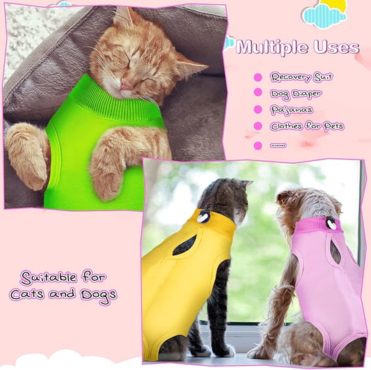 Nuanchu 3 Pieces Cat Recovery Suit Kitten Recovery Suit E-Collar Alternative for Cats and Dogs Abdominal Skin Anti Licking Pajama Clothes Sets(Simple Pattern,Medium)