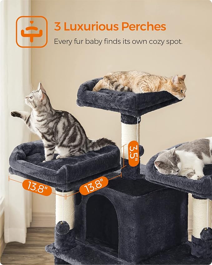 Feandrea 67 Inches Multi-Level Cat Tree for Large Cats, with Cozy Perches, Stable, Smoky Gray UPCT18G