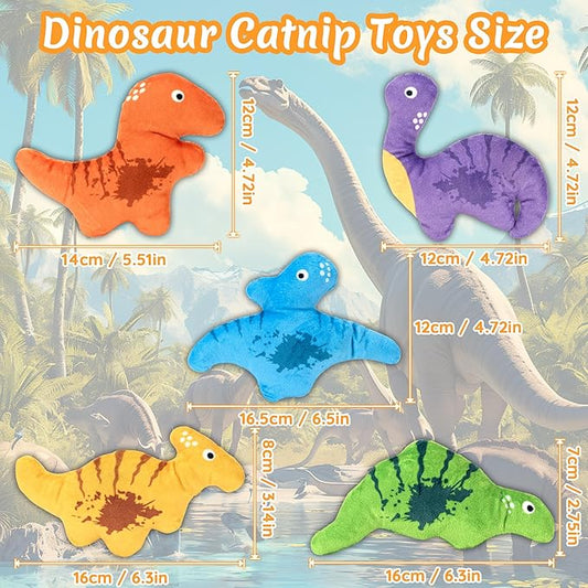Catnip Cat Toys, 5Pcs Dinosaur Catnip Toys for Cat, Catnip Crinkle Sound, Soft and Durable, Interactive Kitten Kicker for Indoor Kitty for All Breeds