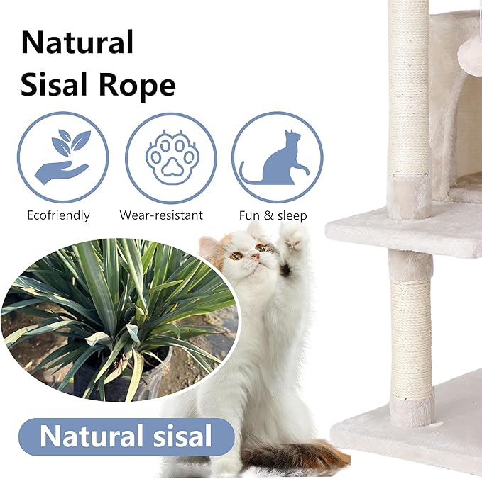 BestPet 70in Cat Tree Tower for Indoor Cats,Multi-Level Cat Furniture Activity Center with Cat Scratching Posts Stand House Cat Condo with Funny Toys for Kittens Pet Play House (Cream, 70in)