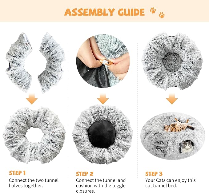 Cat Tunnel Bed with Central Mat - Soft Plush Cat Donut Tunnel, Big Tube Playground Toys, Removable and Washable Peekaboo Cat Cave, Circular Cat Tunnel for Kitten/Puppy/Rabbit, Gray