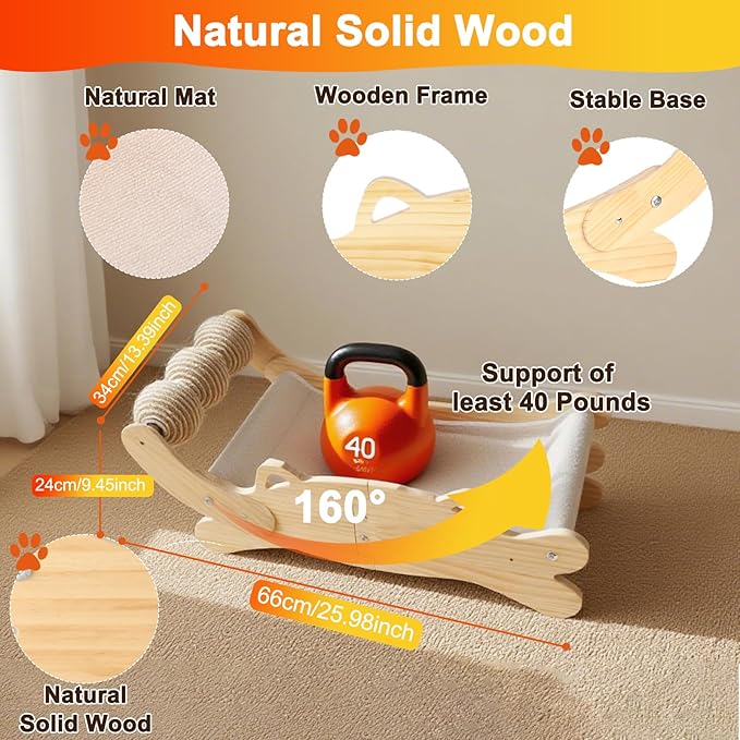 Cat Scratcher Bed for Indoor Cats | 3-in-1 Scratching Post & Hammock Lounge with Wooden Perch, No-Tip Stable Base for Small/Medium/Large Cats ，Durable Scratch Pad & Cat Furniture (Easy Assembly)