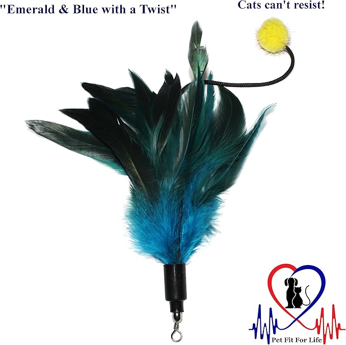 Pet Fit For Life 4 Piece Dual Rod Feather Teaser and Exerciser for Kitten and Cats - Cat Toy Interactive Cat Wand