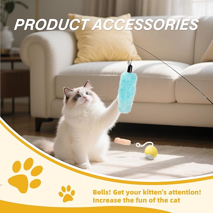 AAA AMUSANG Interactive Cat Toys - Cat Ball Toy Accessory with Fish Toys and Worm Toys, Automatic Kitten Toy Refills for Cats to Chase and Motion Activated