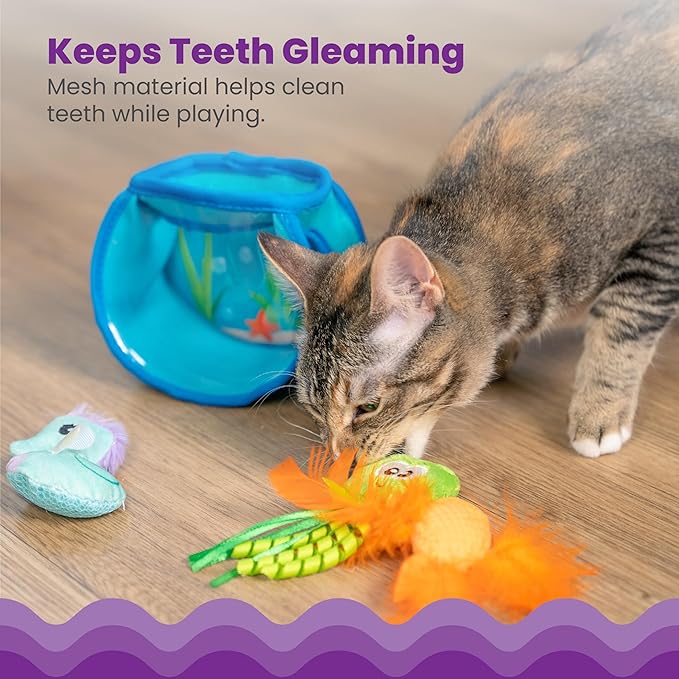 Catstages Hide & Seek Fish Bowl Interactive Cat Toy with Two Catnip Blend Toys, Blue