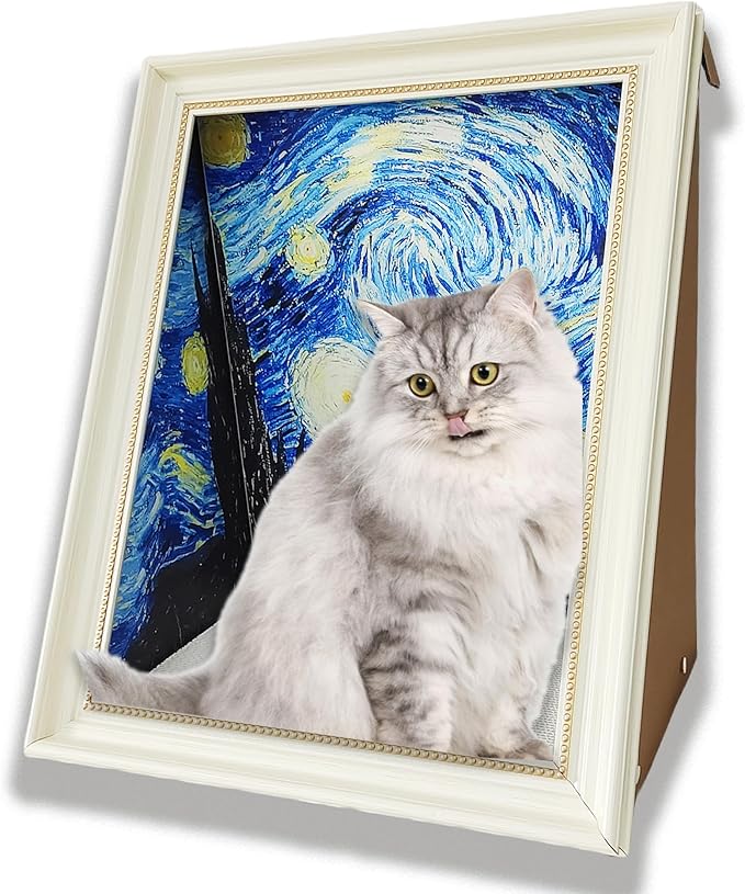 Oil Painting Cat House with Scratcher,Cat Bed Art Picture Frame Scratching Board Playing Tent Box, Assemble Kitty Couch Cave Condo Creative Pets Furniture - Kitty Living in Famous Painting