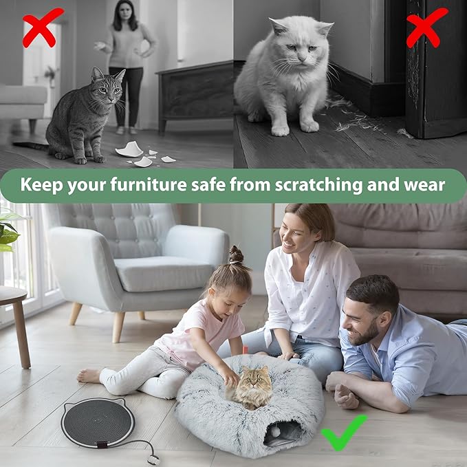 2-Pack Cat Tunnel Donut Bed and Cat Scratch Pad, Interactive Cat Tunnels for Indoor Cats, Fits Multiple Cats Up to 15 lbs, Cozy and Durable Cat Hideaway Toy for Kittens, Puppies, Rabbits (Grey)