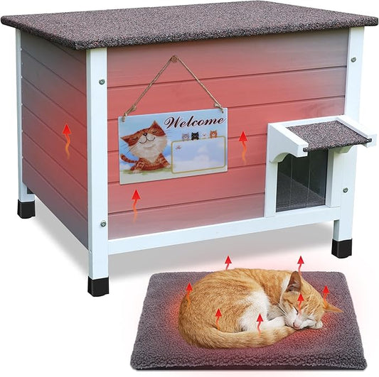 Rockever Outdoor Cat House, 100% Insulated Cat House for Outdoor Cats Weatherproof Feral cat House for All-Round Foam Layers Filling (Insulate Grey-with Mat, L)