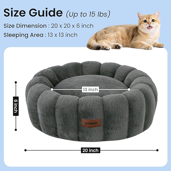 Cute Cat Beds for Indoor Cats, Striped Small Donut Dog Bed for Puppy and Kitten, Anti-Slip Bottom, Grey