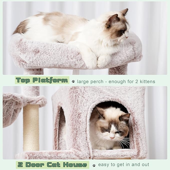 Cat Tree, Cat Tower for Indoor Cats, 43.3 inch Cat Tree Tower with Sturdy Steel Tube, Cat Hammock, Cat Condo for Small Cats and Kittens, Cat Scratching Post, Muchroom GCT004SMU