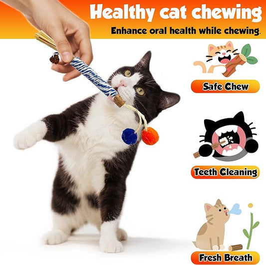 Catnip 4PCS Chew Stick with Wrapped Cotton Rope – Natural Dental Care Cat Toy for Teeth Cleaning & Gum Health, Satisfies Chewing Instincts, Safe & Long-Lasting Kitten Teething Toy