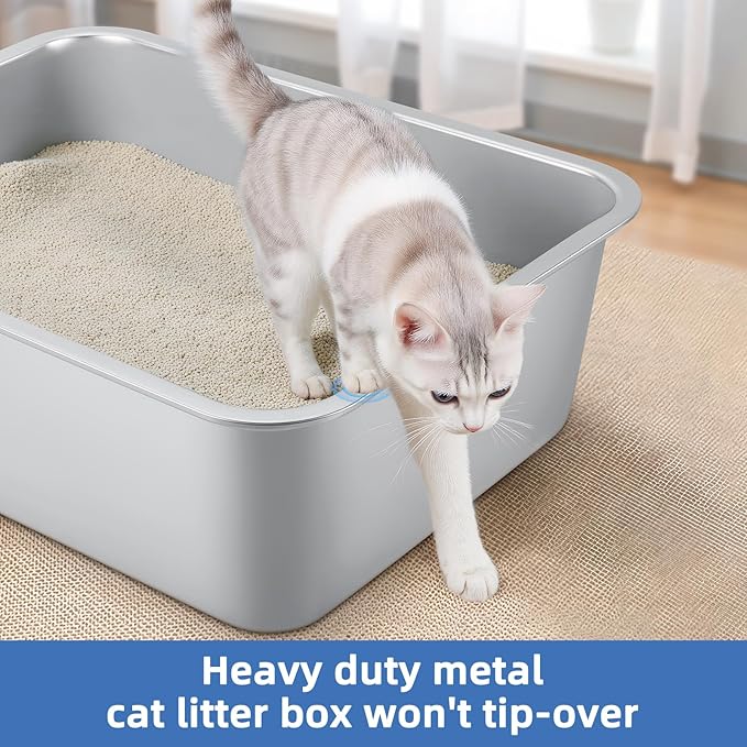 Extra Large Stainless Steel Cat Litter Box for Large Cats - 23.6"x15.6"x6" High-Sided Metal Tray, Anti-Splash & Odor Resistant, Durable Rustproof Design, Easy to Clean