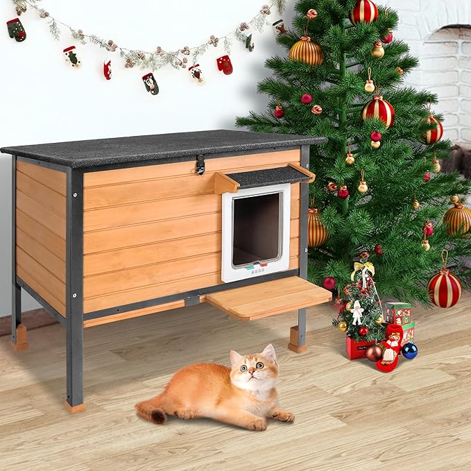 Outdoor Cat House,cat Houses for Outdoor Cats Rainproof All Round Metal Frame Wooden Condos, Indoor and Outdoor Use for Rabbit,Small Animal Feral Cat Shelter